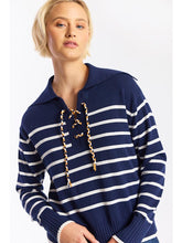 Load image into Gallery viewer, Brodie WISPR Stripe Lace-up Knit - Navy/Ivory