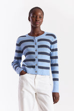 Load image into Gallery viewer, Brodie WISPR Stripe Rib Cardigan - Skyline/Navy/Silver Lurex