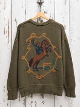Load image into Gallery viewer, COL323 Equestrian Intarsia Cardigan - Olive