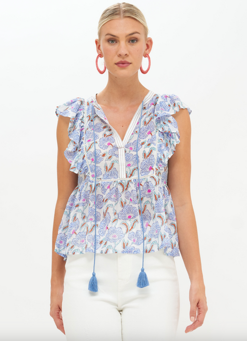 OLIPHANT Flirty Tie Top - Blue Lucia