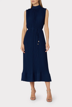 Load image into Gallery viewer, Milly Melina Solid Pleated Dress - Navy