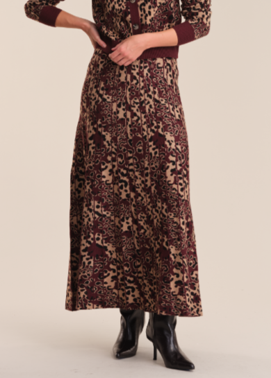 525 America Faith Pleated Leopard Skirt - Oxblood
