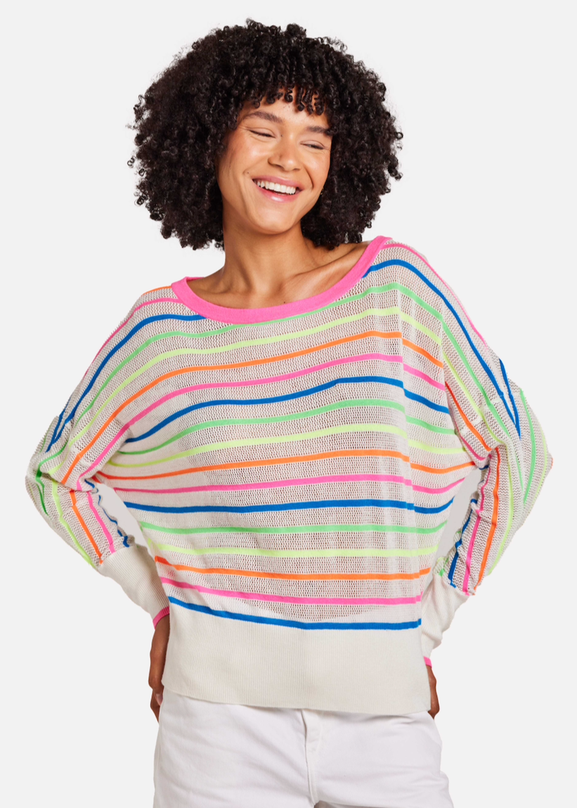 Brodie Mini Stripe Relax Neck - Neon Stripes