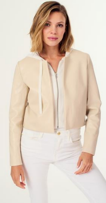 J. Society Faux Leather Jacket w/Cashmere Dickey - Natural