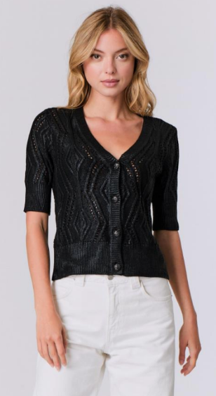 J. Society Foil Short Sleeve Cardi - Black