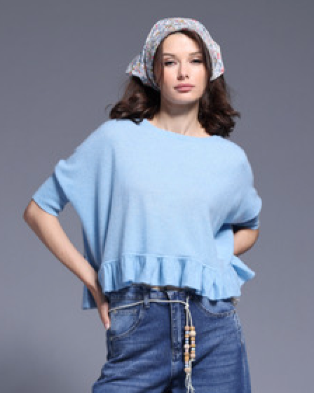 Minnie Rose Cashmere Crew Cropped Pow Wow w/ Ruffle - 2 Colors