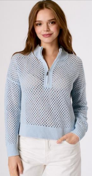 J. Society Open Stitch Half Zip Long Sleeve - Sky