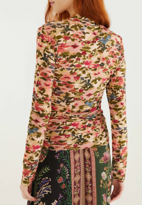 Farm Rio Ikat Tiny Flowers Pink Jersey Blouse