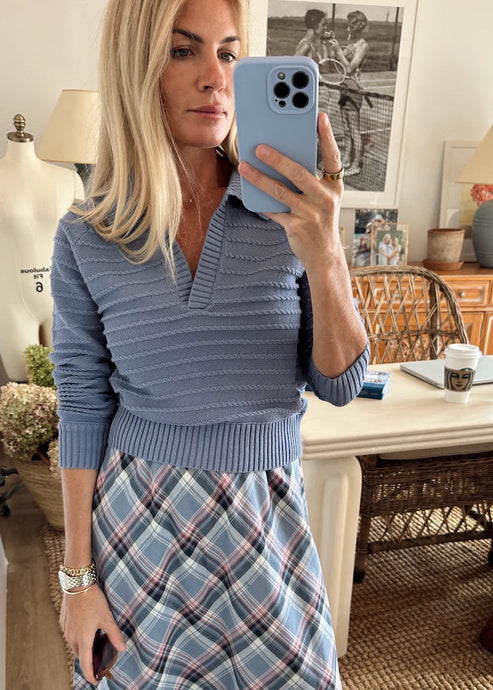 Marea Mini Cable Polo Sweater - Indigo