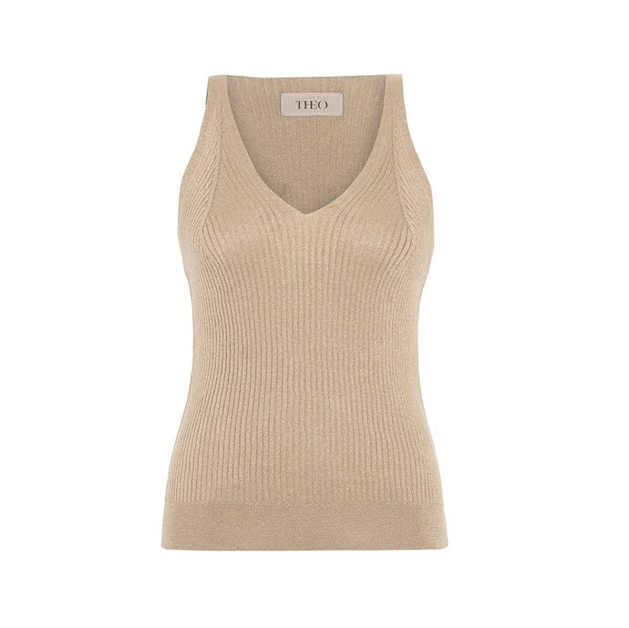 Theo the Label Shakti Shimmer Ribbed V-Tank - Sustained Grey