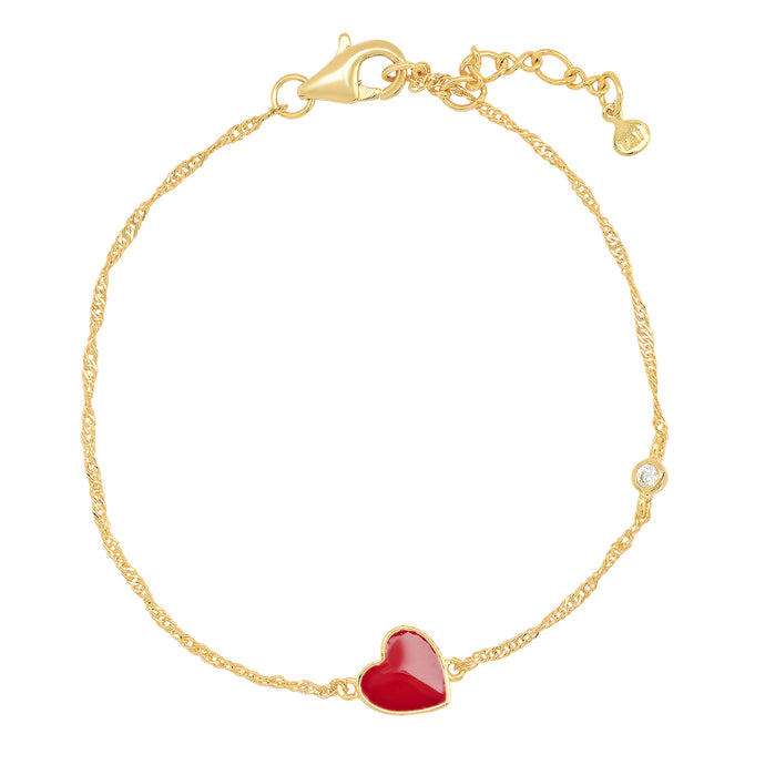 Tai Heart Enamel Charm Chain Bracelet - Red