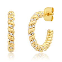 Load image into Gallery viewer, Tai Pave CZ Twist Hoops - 2 Sizes