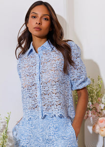 Generation Love Tammy Two Tone Lace Shirt - Light Blue/White