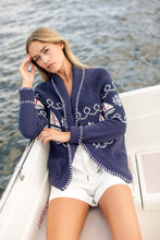 Load image into Gallery viewer, Marea Nautical Intarsia Shawl Cardigan - Navy