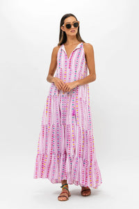 OLIPHANT Long Tiered Tassel Dress - Trapeze Lilac