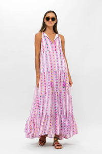 OLIPHANT Long Tiered Tassel Dress - Trapeze Lilac