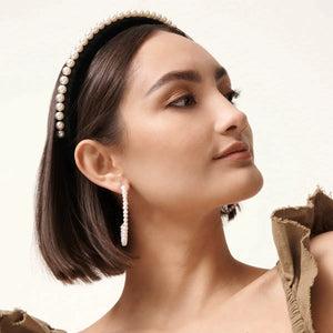 Lele Sadoughi Jet Pearl Embellished Velvet Gigi Headband