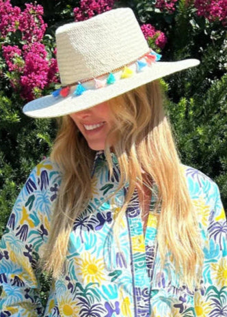 Jocelyn Tahiti Straw Hat with Beads & Tassels