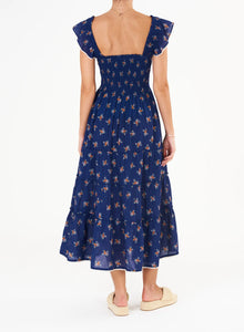 M.A.B.E. Vivi Print Maxi Smocked Dress - Navy