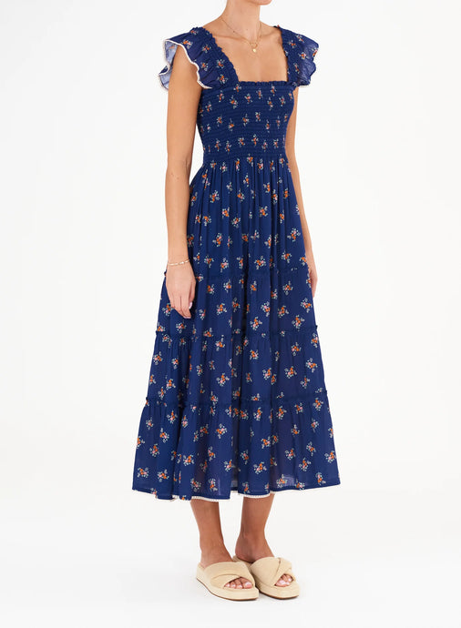 M.A.B.E. Vivi Print Maxi Smocked Dress - Navy