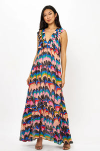 OLIPHANT Ruffle V Neck Maxi - Venice