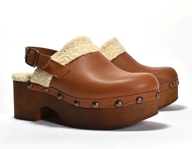 Fur lined wooden discount clogs