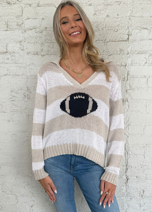 Wooden Ships Football Striped Top Cotton - Dark Indigo