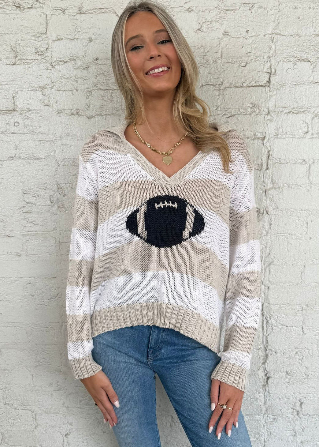 Wooden Ships Football Striped Top Cotton - Dark Indigo