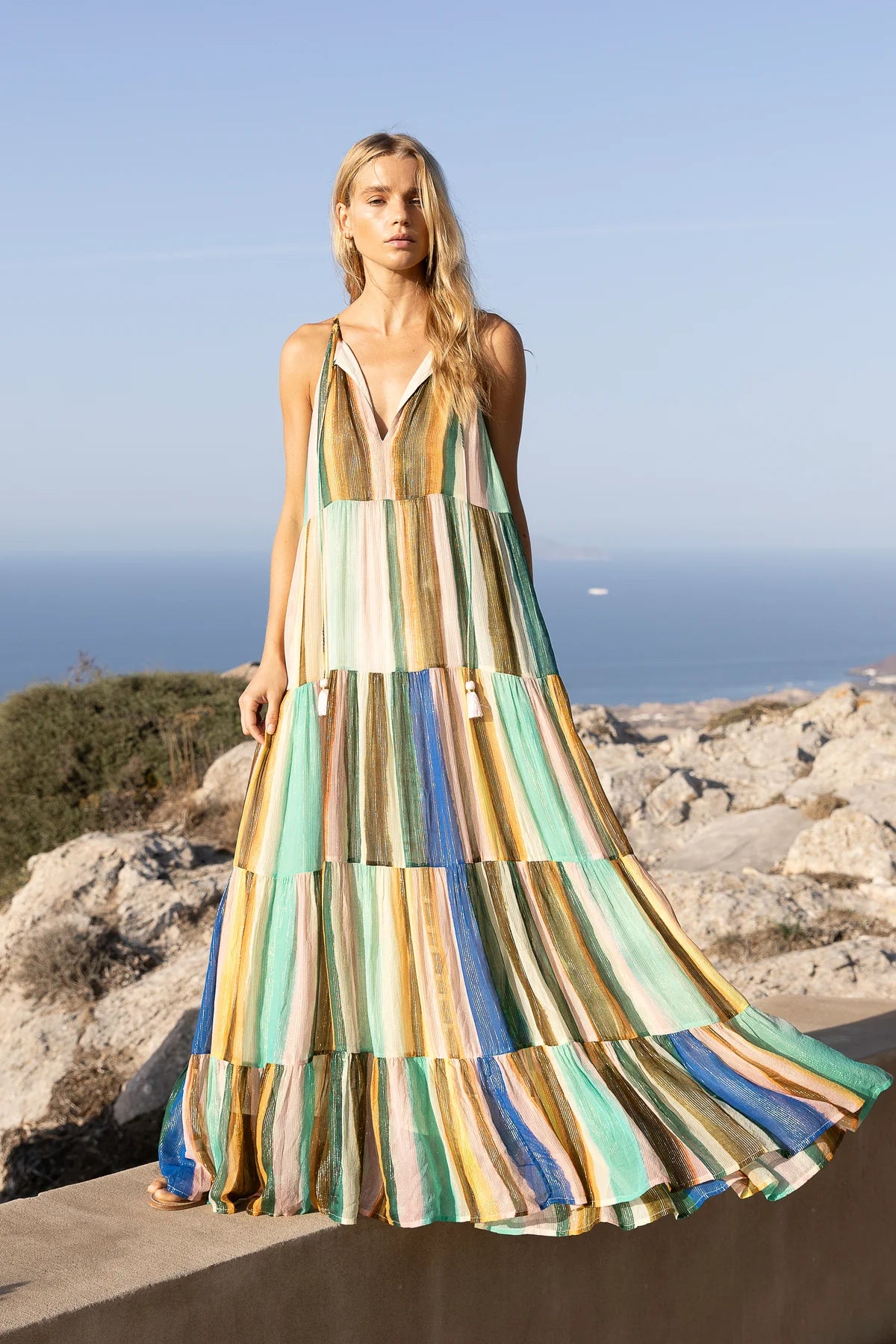 OLIPHANT Long Tiered Tassel Dress - Zanzibar Multi