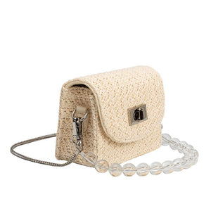 Melie Bianco Krystal Small Straw Crossbody Bag - Cream