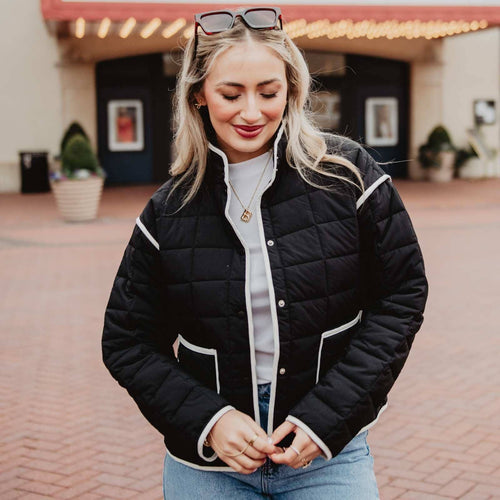 Katydid Black Quilted Trim Jacket - Black