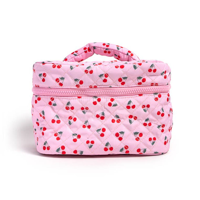 Living Royal Cosmetic Travel Case Makeup Bag - Pink w/Red Cherries