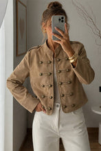 Load image into Gallery viewer, Faux Suede Military Button Jacket - Khaki