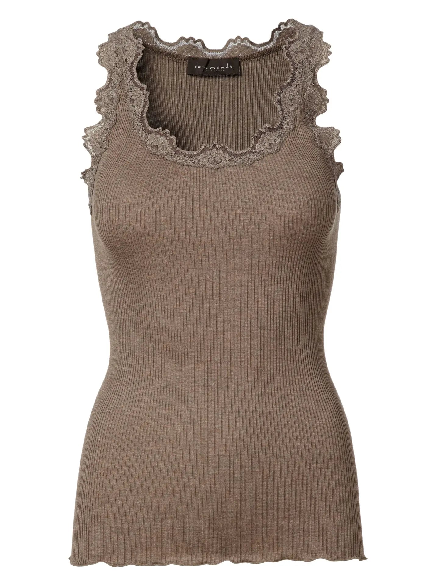 Rosemunde Regular Vintage Lace Silk Top - Brown Melange