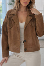 Load image into Gallery viewer, Faux Suede Fringe Jacket - Brown