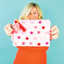 Load image into Gallery viewer, Taylor Elliott Designs Red + Pink Pom-Pom Medium Pouch