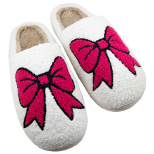 Load image into Gallery viewer, Hot Pink Coquette Bow Fuzzy Slippers