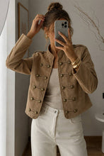 Load image into Gallery viewer, Faux Suede Military Button Jacket - Khaki