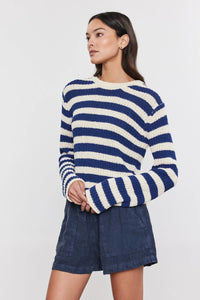 Velvet Maxine Sweater - Ecru/Navy