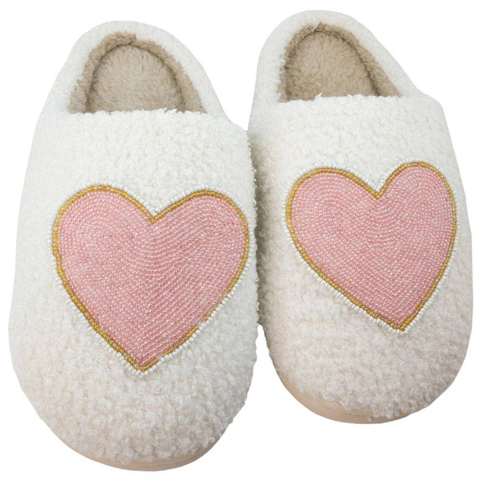 Katydid Beaded Pink & Gold Heart Slippers