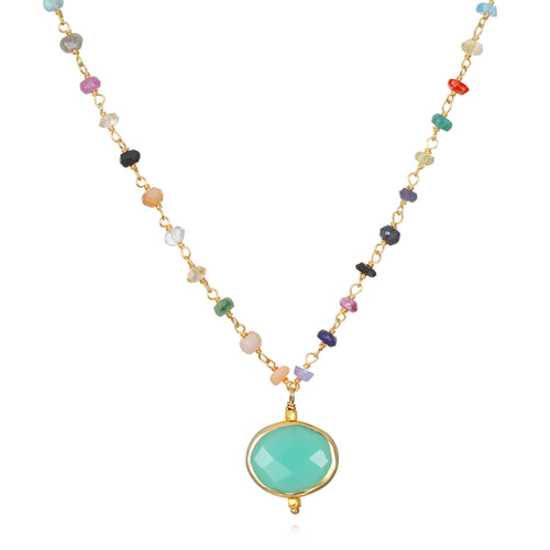 Amelia Rose Jewelry Bezel Charm Rainbow Necklace - Chrysoprase