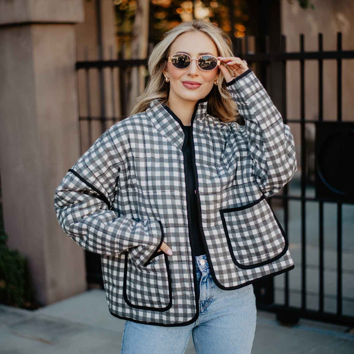 Katydid Quilted Jacket - Black & White Checkered