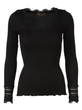 Load image into Gallery viewer, Rosemunde Silk T-shirt Longsleeve w/Lace - Black