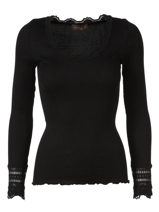 Rosemunde Silk T-shirt Longsleeve w/Lace - Black