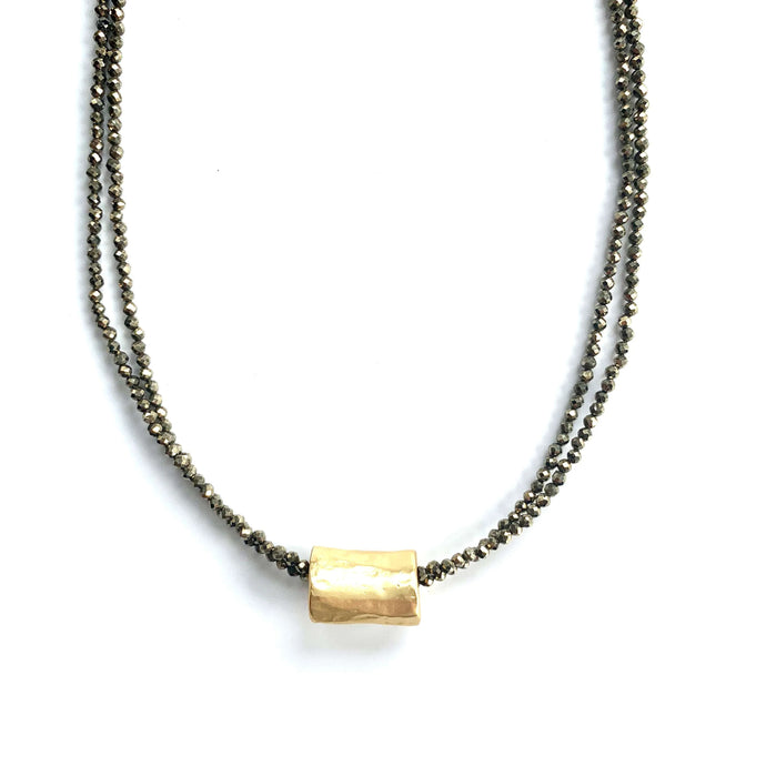 erin gray Barrel on Double Pyrite Beaded Necklace