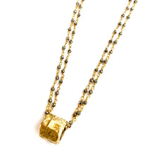 Load image into Gallery viewer, erin gray Small Gold Barrel on Double Pyrite Necklace
