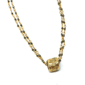 erin gray Small Gold Barrel on Double Pyrite Necklace