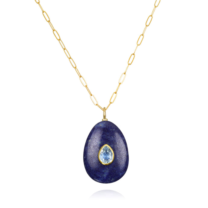 Amelia Rose Jewelry Lapis and Blue Topaz Pear Pendant Necklace
