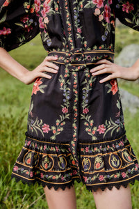 Farm Rio Belle Garden Mini Dress - Black