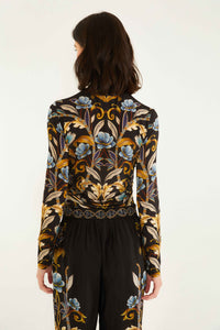 Farm Rio Snake Garden Black Jersey Blouse